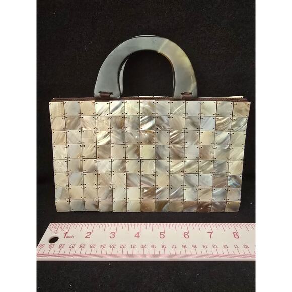 Craft Link Mother Of Pearl Tortoise Shell Handles Evening Bag 5.5" X 8.5" - Picture 8 of 8